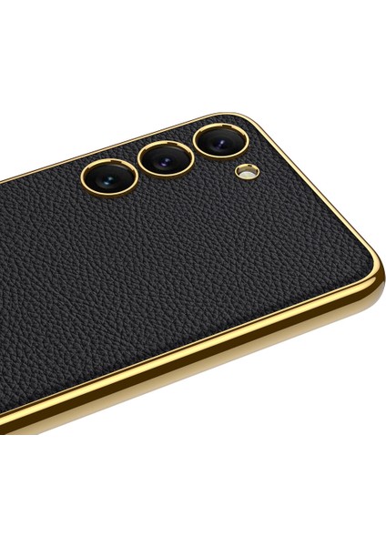 Galaxy S23 Plus Kılıf Deri Görünümlü Kenarları Elektroplating Kaplama Zore Fizyon Kapak-Koyu Yeşil