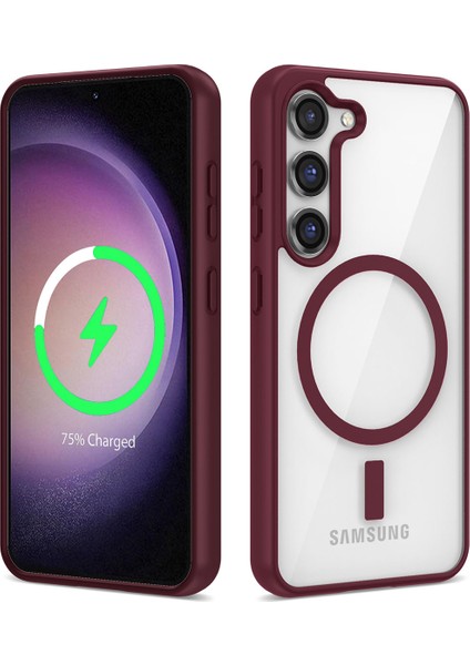 Galaxy S23 Kılıf Magsafe Wireless Şarj Özellikli Silikon Zore Ege Kapak-Koyu Kırmızı