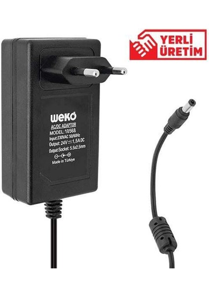 24 VOLT - 1.5 AMPER 5.5*2.5 UÇLU YERLİ ÜRETİM PLASTİK KASA PRİZ TİPİ ADAPTÖR