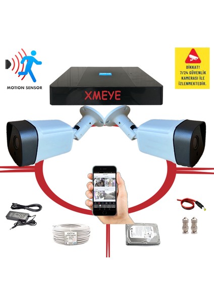 2'li Hareket Algılayan 5 MP Sony Lens 1080P 36 IR LED Metal Kasa Güvenlik Kamerası Seti_ BS 236