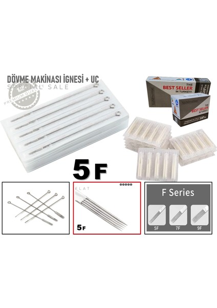5f Dövme Makinası 10 Adet Iğne Ve 10 Adet Uç - 5f