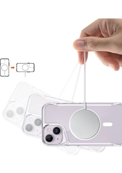 Apple iPhone 14 Plus Kılıf Zore Magsafe Şarj Özellikli T-Max Magsafe Kapak-Renksiz