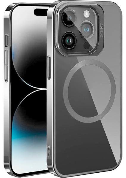 Apple iPhone 15 Pro Max Kılıf Magsafe Wireless Şarj Özellikli Standlı Zore Klon Kapak-Gümüş