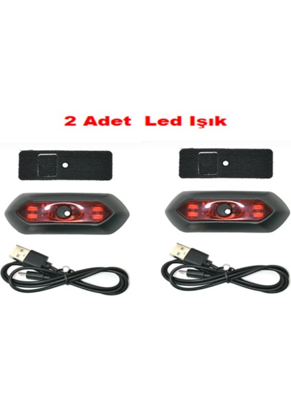2x LED Kask Işığı, Motosiklet Bisiklet Şarj Edilebilir Arka Kırmızı Gece Sürüşü Için Güvenlik Uyarı Işığı