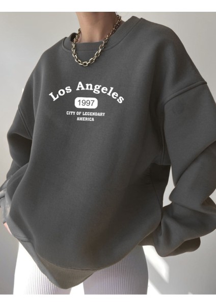 Los Angeles 1997 Sweatshirt - Füme Baskılı Oversize Kışlık Kalın Bisiklet Yala fiyatları