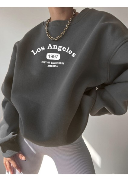 Los Angeles 1997 Sweatshirt - Füme Baskılı Oversize Kışlık Kalın Bisiklet Yala modelleri