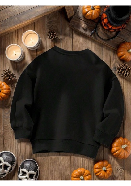 Çocuk Siyah Dino Baskı Bisiklet Yaka Sweatshirt fiyatları
