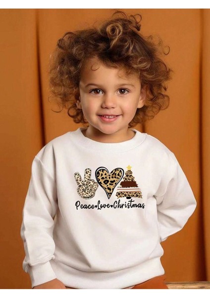 Pamuklu Çocuk Sweatshirt - Beyaz Baskılı Kız Erkek Çocuk Kışlık Bisiklet Yaka modelleri