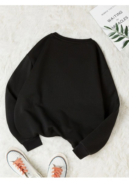 Brooklyn 1631 New York Sweatshirt - Siyah Baskılı Oversize Kışlık Kalın Bisiklet Yaka fiyatları