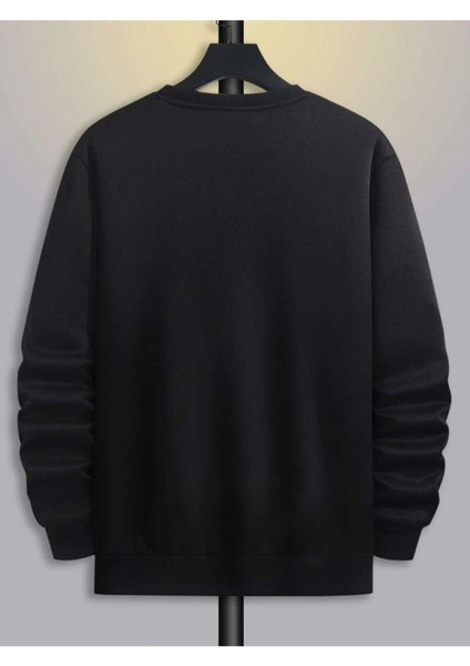Paris Çizgi Sweatshirt - Siyah Baskılı Oversize Kışlık Kalın Bisiklet Yaka modelleri