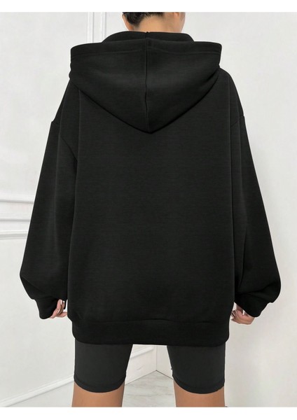 New York U.s.a Fermuarlı Hırka Sweatshirt - Siyah Baskılı Oversize Kışlık Kalın Kapüşonlu