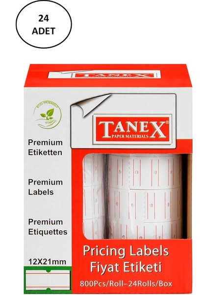Tanex Fıyat Etiketi Çizgili 12X21 mm Beyaz Motex 24 Lü
