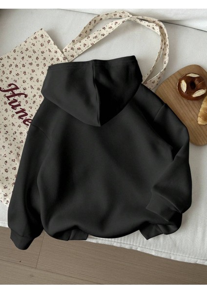 Kelebekli Kalp Pamuklu Çocuk Sweatshirt - Siyah Baskılı Kız Erkek Çocuk Kışlık Kapüşonlu fiyatları