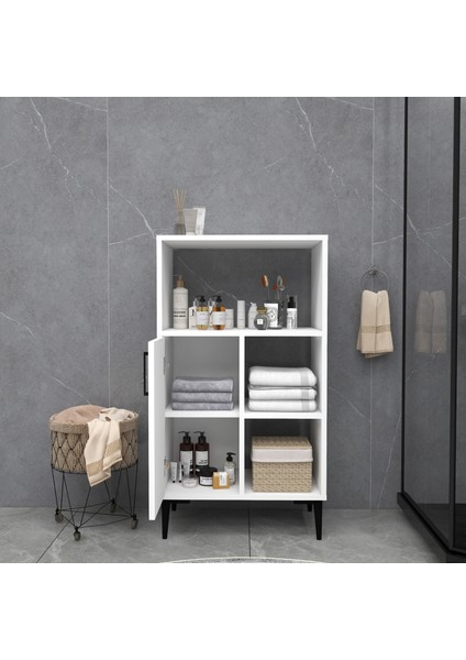 Sanimas Banyo Dolabı Kapaklı 5 Raflı Çok Amaçlı Dolap, Beyaz - Sanimas fiyatları