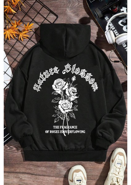 Only Trendwear White Rose Baskılı Erkek - Kız Çocuk Rahat Kalıp Sweatshirt