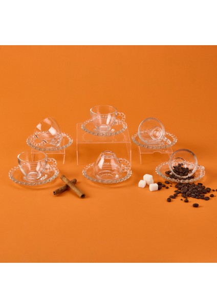 Home Bubbly 12 Parça Boncuklu Cam Kahve Fincanı - Şeffaf - 80 ml