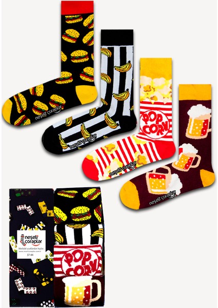 4'lü Popcorn Renkli Çorap Set