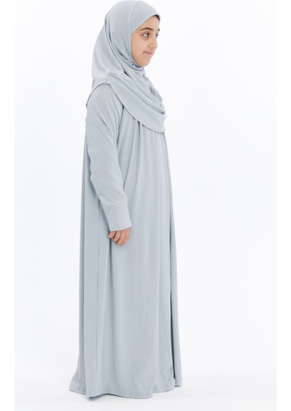 Çocuk Namaz Elbisesi- Kaşkorse Pratik Başörtülü - Deniz mavisi
