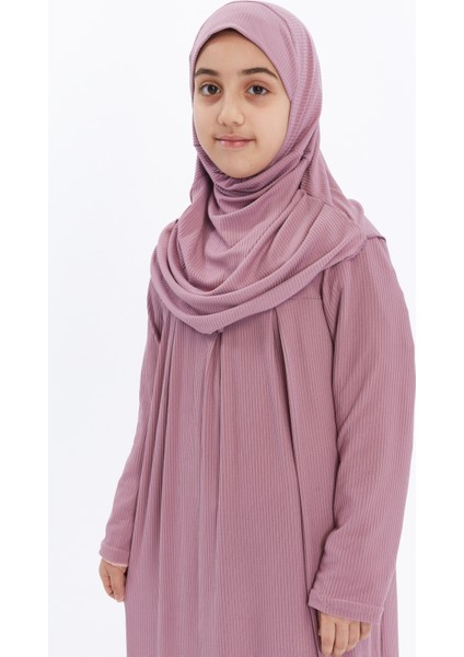 Çocuk Namaz Elbisesi- Kaşkorse Pratik Başörtülü - Koyu Pembe
