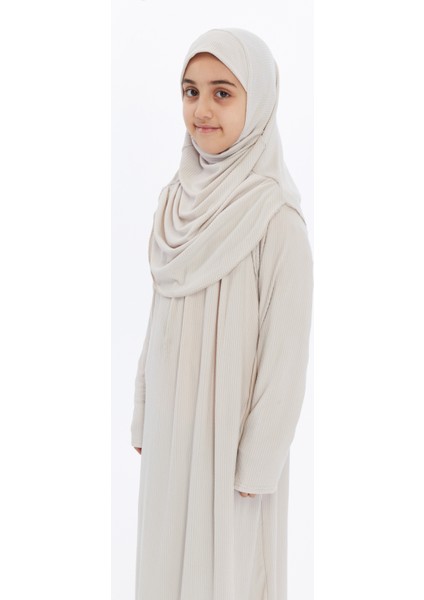 Çocuk Namaz Elbisesi- Kaşkorse Pratik Başörtülü - Koyu Krem fırsatları