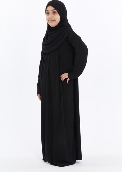 Çocuk Namaz Elbisesi- Kaşkorse Pratik Başörtülü - SİYAH modelleri