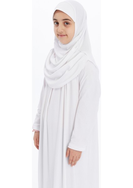 Çocuk Namaz Elbisesi- Kaşkorse Pratik Başörtülü - Beyaz modelleri
