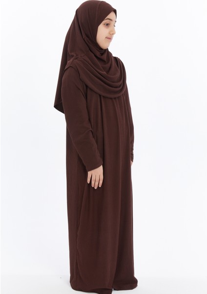 Çocuk Namaz Elbisesi- Kaşkorse Pratik Başörtülü - Acı Kahve modelleri