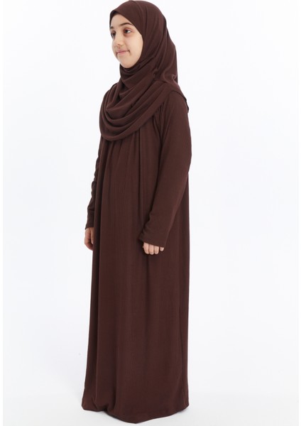 Çocuk Namaz Elbisesi- Kaşkorse Pratik Başörtülü - Acı Kahve indirimleri