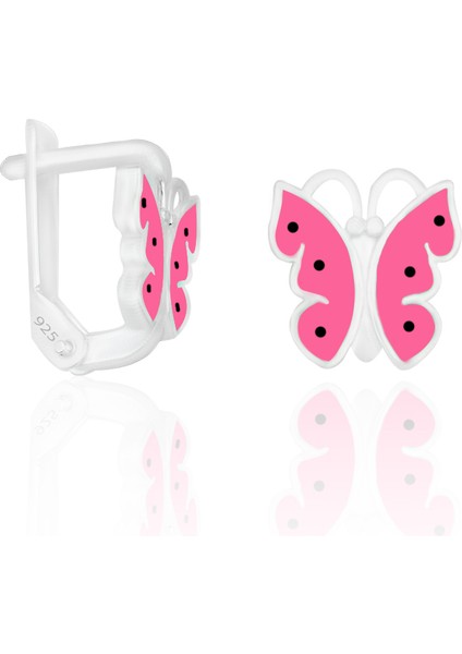 Gümüş Çocuk Küpe Pembe Mineli Kelebek Küpe ST097
