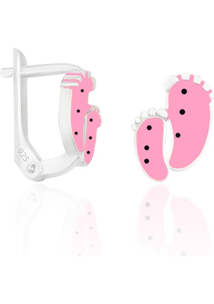 Gümüş Çocuk Küpe Pembe Mineli Ayak Izi Küpe 925 Ayar ST099