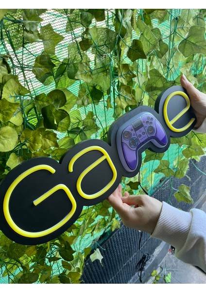 "game" Işıklı ve Uv Baskılı Neonled ve Leon Dekoratif Duvar Yazısı Tabelası (46X13CM)