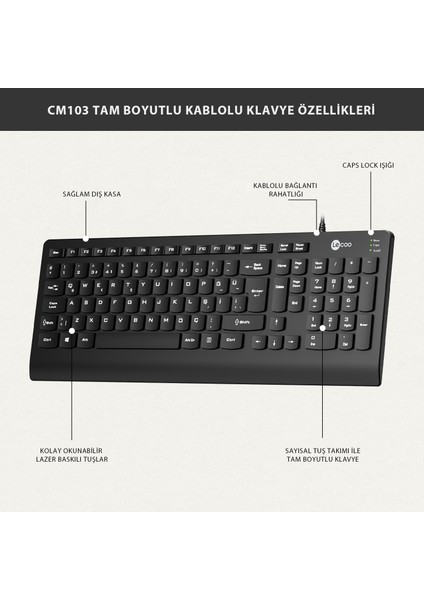 CM103 USB Kablolu Türkçe Q Klavye & Mouse Set Siyah fiyatları