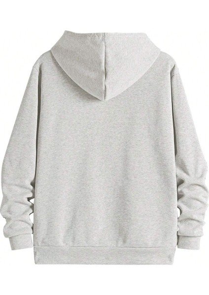 x x Yüz Fermuarlı Hırka Sweatshirt - Gri Baskılı Oversize Kışlık Kalın Kapüşonlu