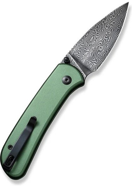Qubit Button Lock & Thumb Stud Knife Damascus Green Aluminum Handle Çakı modelleri