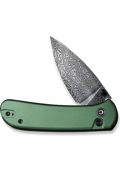 Qubit Button Lock & Thumb Stud Knife Damascus Green Aluminum Handle Çakı fırsatları