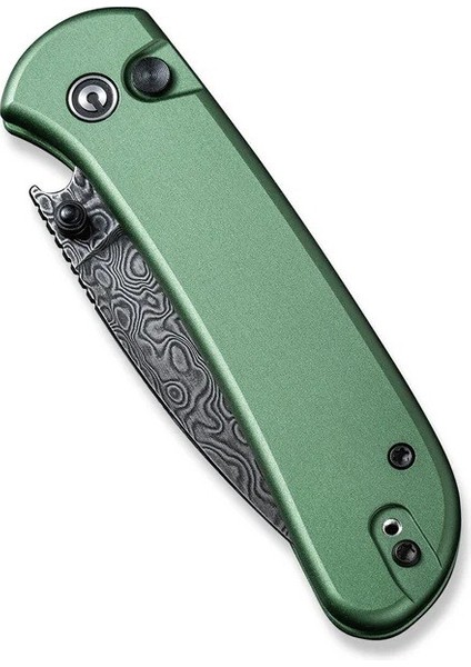 Qubit Button Lock & Thumb Stud Knife Damascus Green Aluminum Handle Çakı indirimleri
