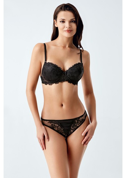 6124 Siyah Renk Dolgulu Sütyen Külot 2li Takım