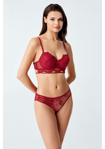 6114 Bordo Renk Dolgulu Sütyen Külot 2li Takım
