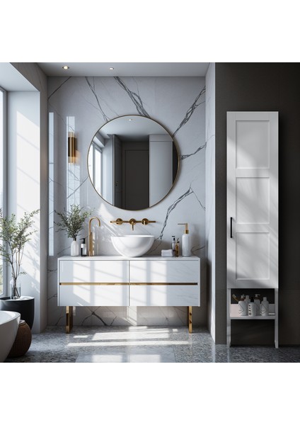 BNY131 Beyaz Metal Ayaklı Banyo Dolabı