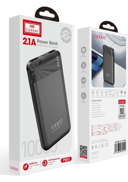 PB63 10.000 Mah 2 Adet 10W USB Çıkışlı Powerbank fırsatları
