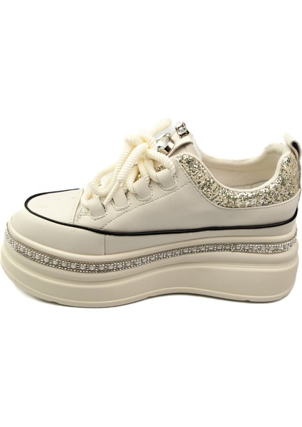 423 - 7 Bej Taşlı Kadın Sneaker