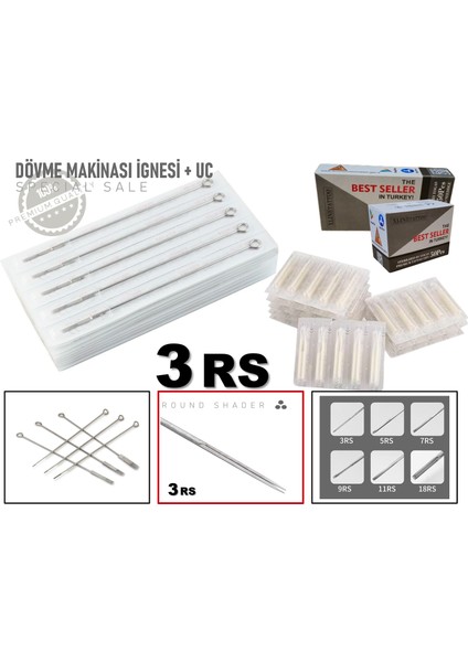 Tattoo Dövme Makina Iğneleri 3rs - 10 Igne+10 Uç