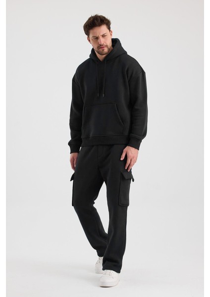 Erkek Siyah Üç Iplik Kapüşonlu Sweatshirt modelleri