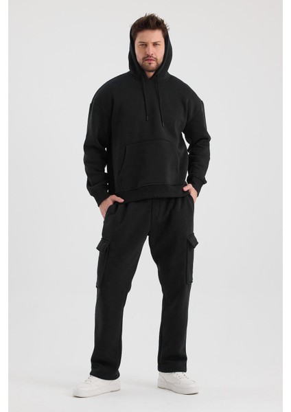 Erkek Siyah Üç Iplik Kapüşonlu Sweatshirt fırsatları