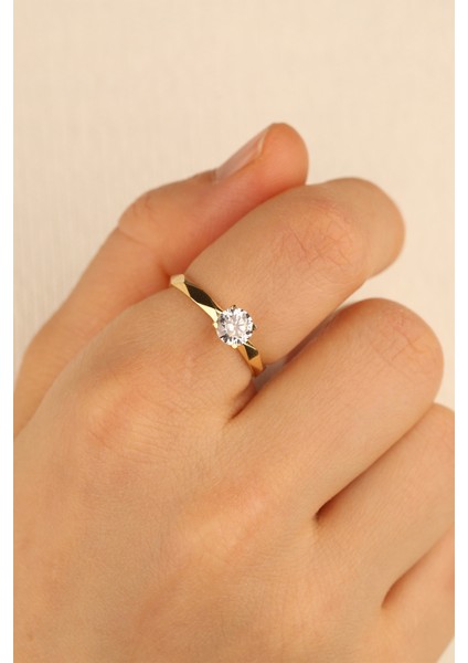 Sevgililer Günü Tektaş Altın Yüzük( Işıklı Kutu Hediyeli ) CGKYZK0329