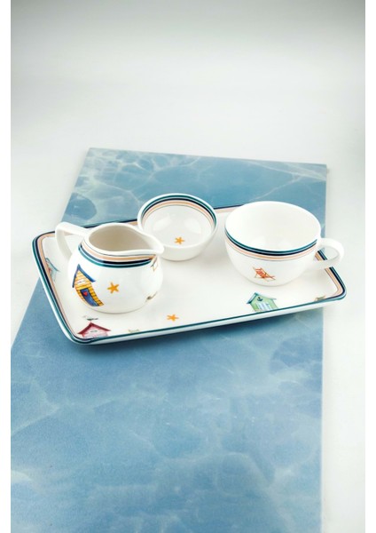 Beach Huts Porselen Tepsili Çay Fincanı & Lokumluk & Sütlük