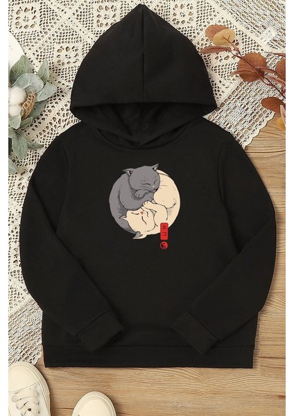 Only Trendwear Çocuk Yin Yang Cats Baskılı Sweatshirt