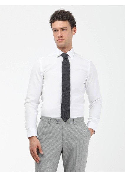 Beyaz Düz Slim Fit Dokuma Klasik Pamuk Karışımlı Gömlek