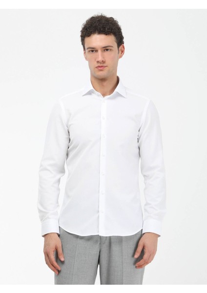 Beyaz Düz Slim Fit Dokuma Klasik Pamuk Karışımlı Gömlek fiyatları