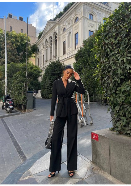Clove Kemerli Ceket & Palazzo Pantolon Takım modelleri